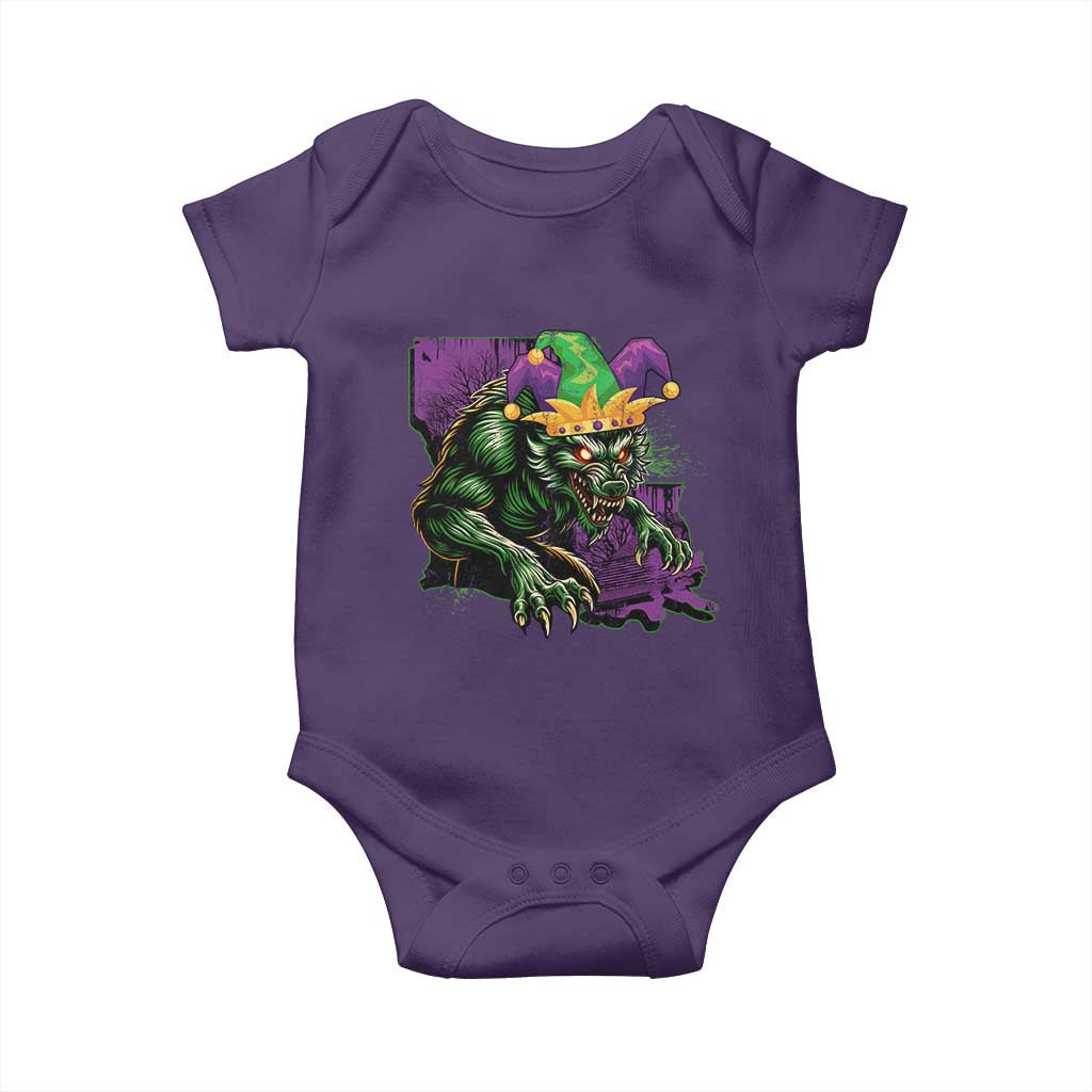 Funny Mardi Gras Rougarou Baby Onesie Cryptids Of Louisiana Jester Hat TS11 Purple Print Your Wear