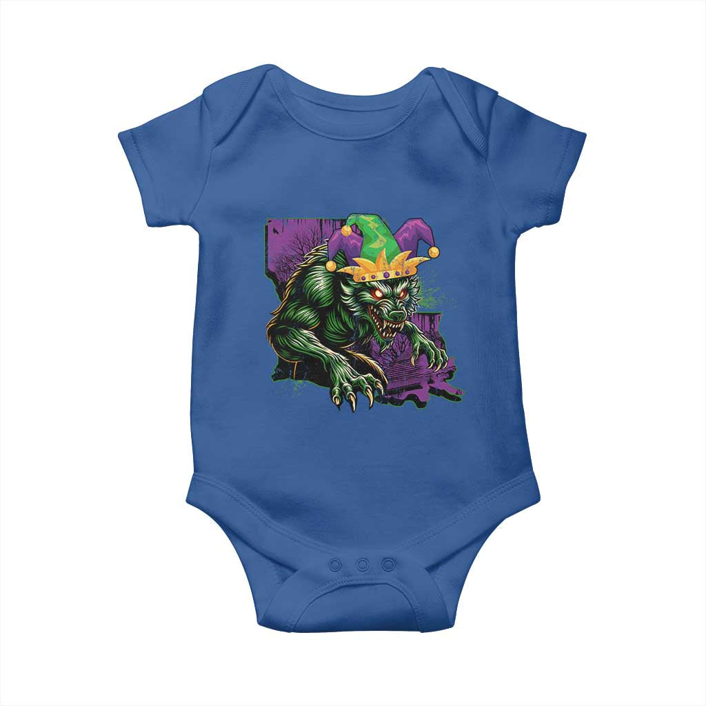 Funny Mardi Gras Rougarou Baby Onesie Cryptids Of Louisiana Jester Hat TS11 Royal Blue Print Your Wear
