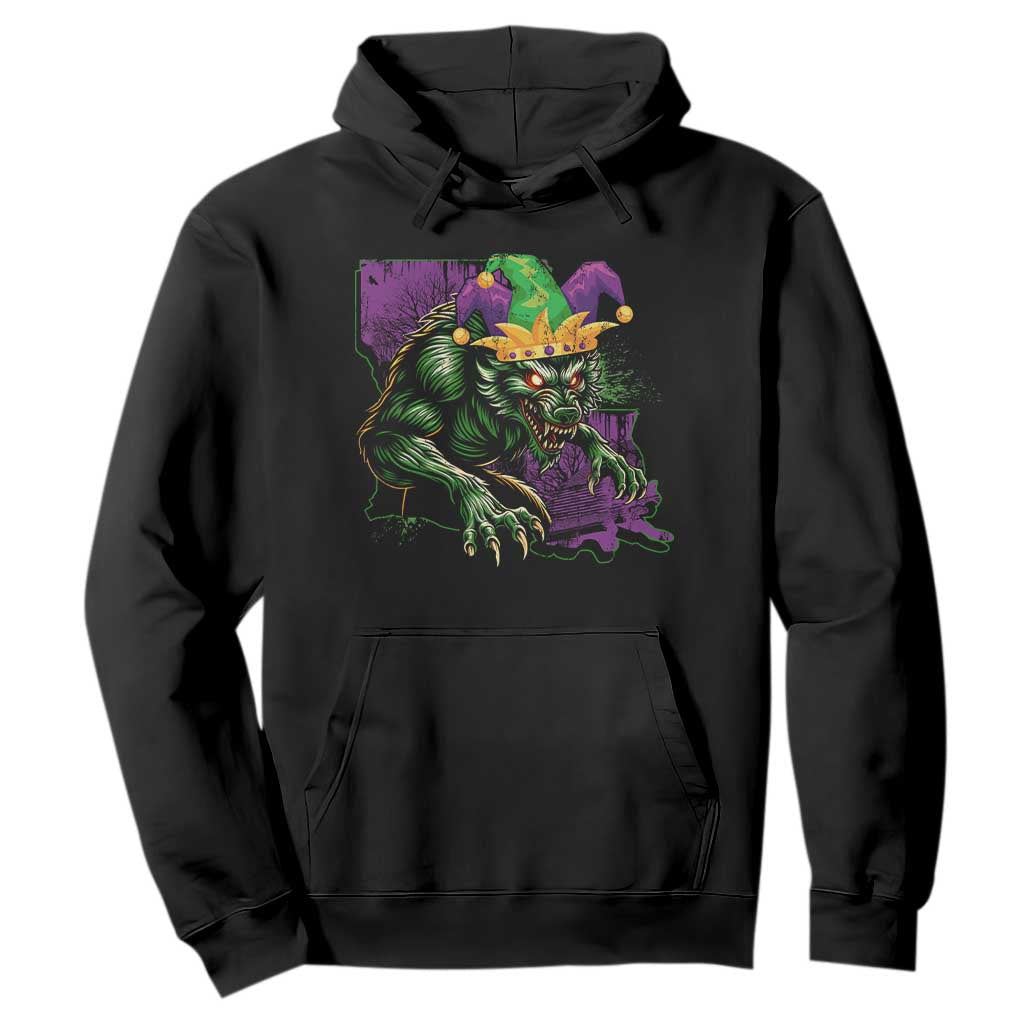 Funny Mardi Gras Rougarou Hoodie Cryptids Of Louisiana Jester Hat TS11 Black Print Your Wear