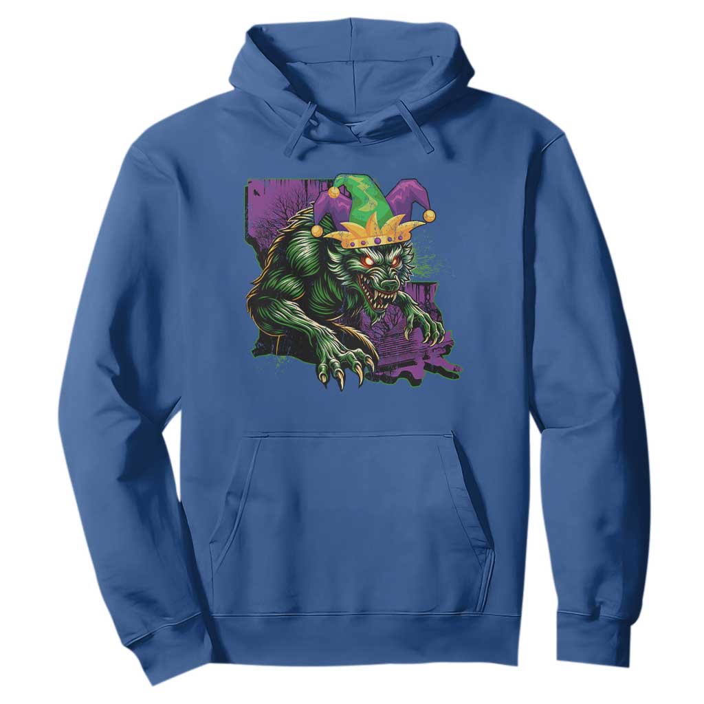 Funny Mardi Gras Rougarou Hoodie Cryptids Of Louisiana Jester Hat TS11 Royal Blue Print Your Wear