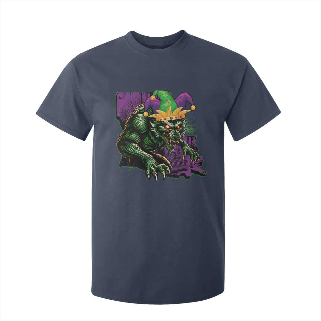 Funny Mardi Gras Rougarou T Shirt For Kid Cryptids Of Louisiana Jester Hat TS11 Navy Print Your Wear