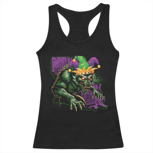 Funny Mardi Gras Rougarou Racerback Tank Top Cryptids Of Louisiana Jester Hat TS11 Black Print Your Wear