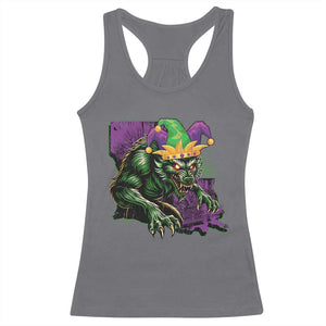 Funny Mardi Gras Rougarou Racerback Tank Top Cryptids Of Louisiana Jester Hat TS11 Charcoal Print Your Wear