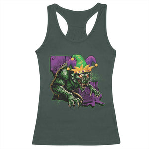 Funny Mardi Gras Rougarou Racerback Tank Top Cryptids Of Louisiana Jester Hat TS11 Dark Forest Green Print Your Wear