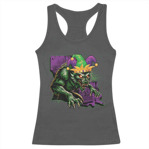 Funny Mardi Gras Rougarou Racerback Tank Top Cryptids Of Louisiana Jester Hat TS11 Dark Heather Print Your Wear
