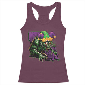Funny Mardi Gras Rougarou Racerback Tank Top Cryptids Of Louisiana Jester Hat TS11 Maroon Print Your Wear