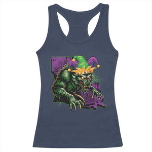 Funny Mardi Gras Rougarou Racerback Tank Top Cryptids Of Louisiana Jester Hat TS11 Navy Print Your Wear
