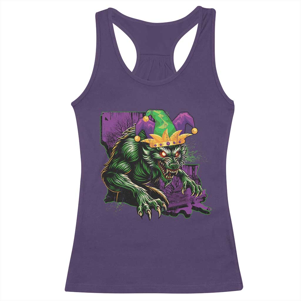 Funny Mardi Gras Rougarou Racerback Tank Top Cryptids Of Louisiana Jester Hat TS11 Purple Print Your Wear