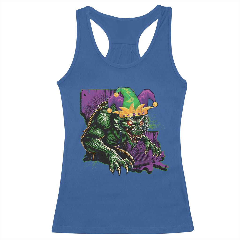 Funny Mardi Gras Rougarou Racerback Tank Top Cryptids Of Louisiana Jester Hat TS11 Royal Blue Print Your Wear