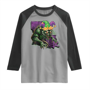 Funny Mardi Gras Rougarou Raglan Shirt Cryptids Of Louisiana Jester Hat TS11 Sport Gray Black Print Your Wear