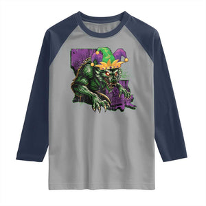 Funny Mardi Gras Rougarou Raglan Shirt Cryptids Of Louisiana Jester Hat TS11 Sport Gray Navy Print Your Wear