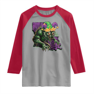 Funny Mardi Gras Rougarou Raglan Shirt Cryptids Of Louisiana Jester Hat TS11 Sport Gray Red Print Your Wear