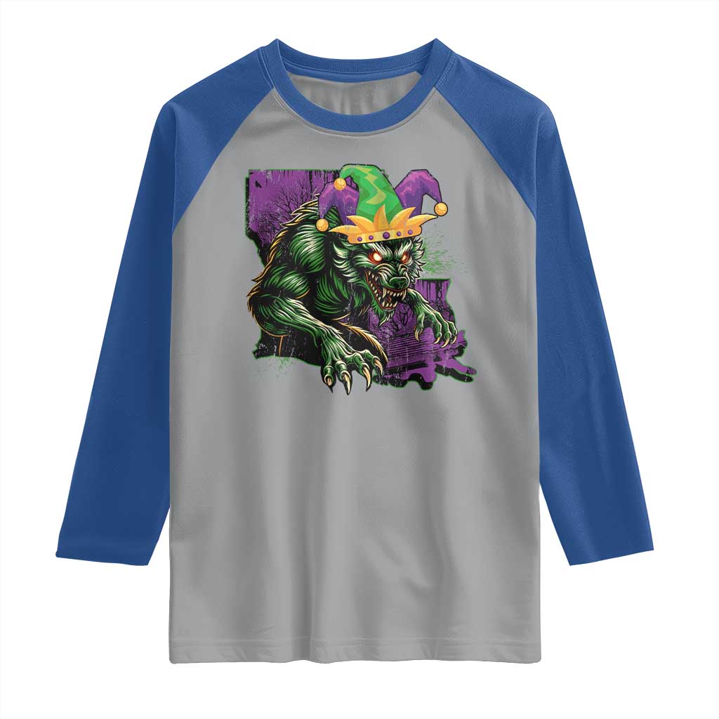 Funny Mardi Gras Rougarou Raglan Shirt Cryptids Of Louisiana Jester Hat TS11 Sport Gray Royal Print Your Wear