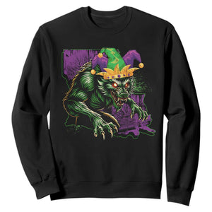 Funny Mardi Gras Rougarou Sweatshirt Cryptids Of Louisiana Jester Hat TS11 Black Print Your Wear