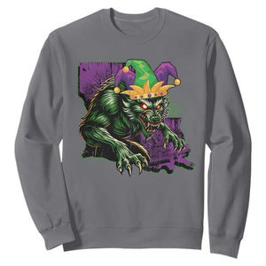 Funny Mardi Gras Rougarou Sweatshirt Cryptids Of Louisiana Jester Hat TS11 Charcoal Print Your Wear