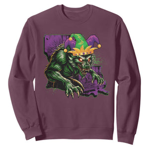 Funny Mardi Gras Rougarou Sweatshirt Cryptids Of Louisiana Jester Hat TS11 Maroon Print Your Wear