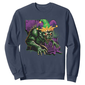 Funny Mardi Gras Rougarou Sweatshirt Cryptids Of Louisiana Jester Hat TS11 Navy Print Your Wear