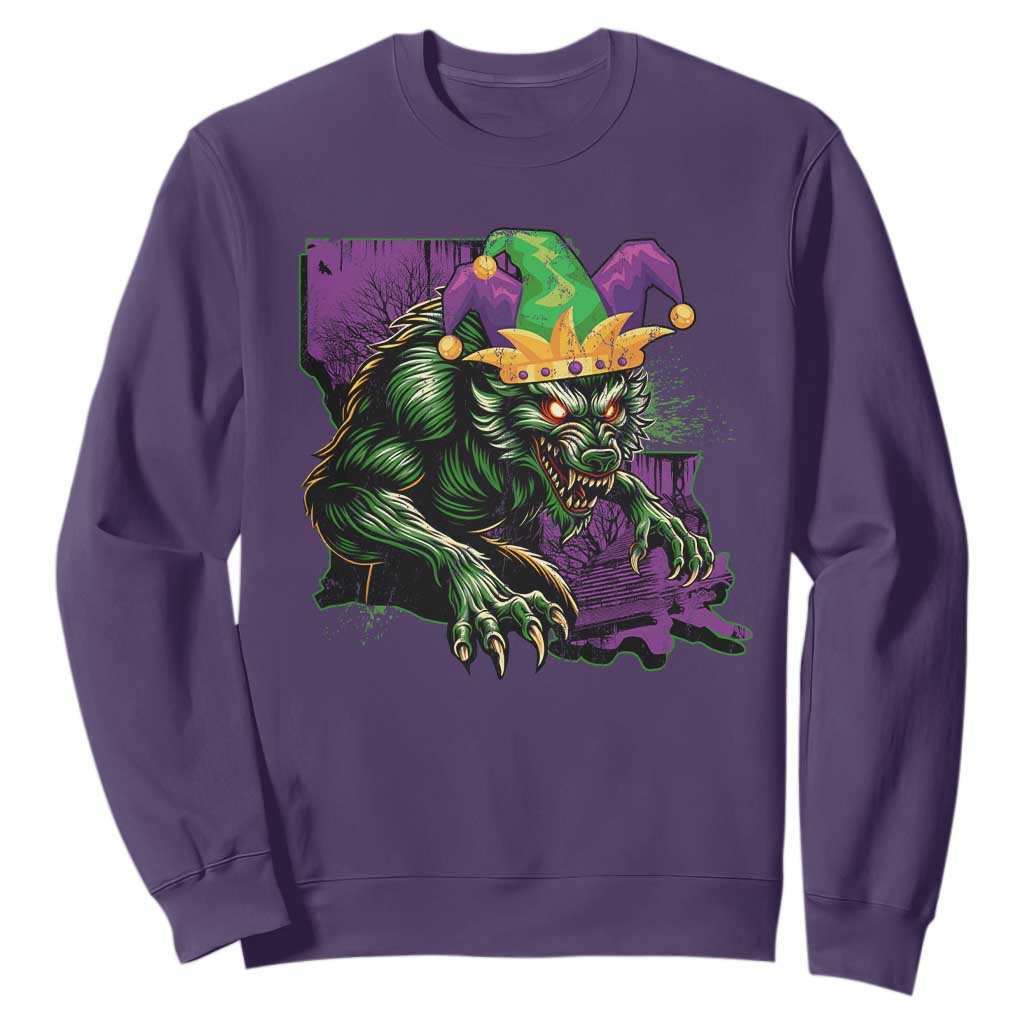 Funny Mardi Gras Rougarou Sweatshirt Cryptids Of Louisiana Jester Hat TS11 Purple Print Your Wear