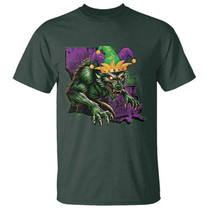 Funny Mardi Gras Rougarou T Shirt Cryptids Of Louisiana Jester Hat TS11 Dark Forest Green Print Your Wear