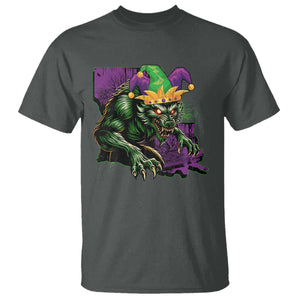 Funny Mardi Gras Rougarou T Shirt Cryptids Of Louisiana Jester Hat TS11 Dark Heather Print Your Wear