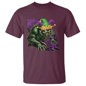 Funny Mardi Gras Rougarou T Shirt Cryptids Of Louisiana Jester Hat TS11 Maroon Print Your Wear