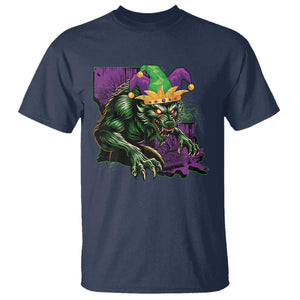 Funny Mardi Gras Rougarou T Shirt Cryptids Of Louisiana Jester Hat TS11 Navy Print Your Wear