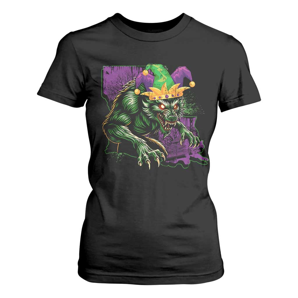 Funny Mardi Gras Rougarou T Shirt For Women Cryptids Of Louisiana Jester Hat TS11 Black Print Your Wear
