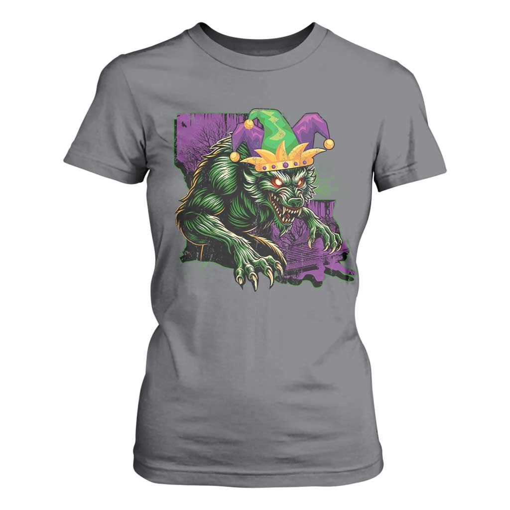 Funny Mardi Gras Rougarou T Shirt For Women Cryptids Of Louisiana Jester Hat TS11 Charcoal Print Your Wear
