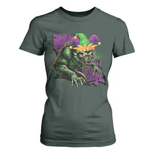 Funny Mardi Gras Rougarou T Shirt For Women Cryptids Of Louisiana Jester Hat TS11 Dark Forest Green Print Your Wear