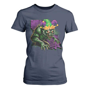 Funny Mardi Gras Rougarou T Shirt For Women Cryptids Of Louisiana Jester Hat TS11 Navy Print Your Wear
