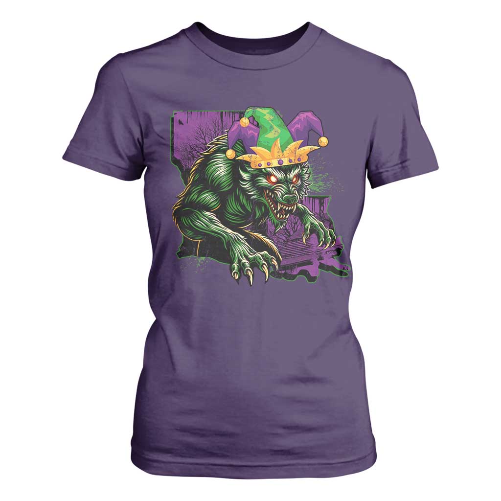 Funny Mardi Gras Rougarou T Shirt For Women Cryptids Of Louisiana Jester Hat TS11 Purple Print Your Wear