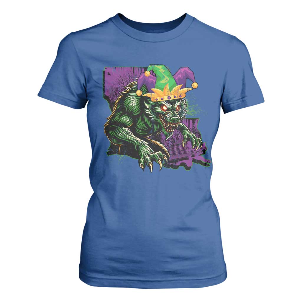 Funny Mardi Gras Rougarou T Shirt For Women Cryptids Of Louisiana Jester Hat TS11 Royal Blue Print Your Wear