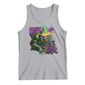 Funny Mardi Gras Rougarou Tank Top Cryptids Of Louisiana Jester Hat TS11 Athletic Heather Print Your Wear