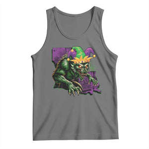 Funny Mardi Gras Rougarou Tank Top Cryptids Of Louisiana Jester Hat TS11 Black Heather Print Your Wear