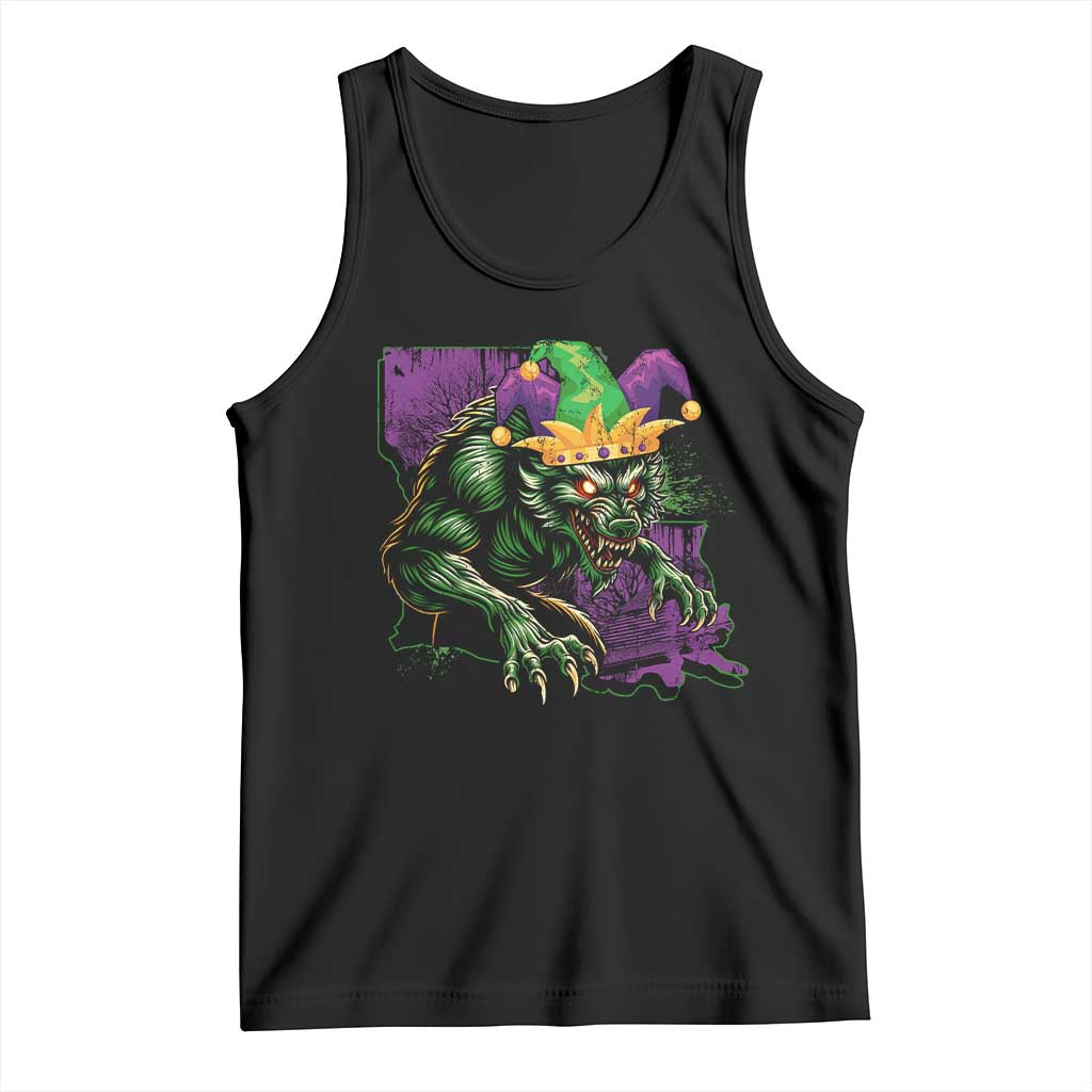 Funny Mardi Gras Rougarou Tank Top Cryptids Of Louisiana Jester Hat TS11 Black Print Your Wear