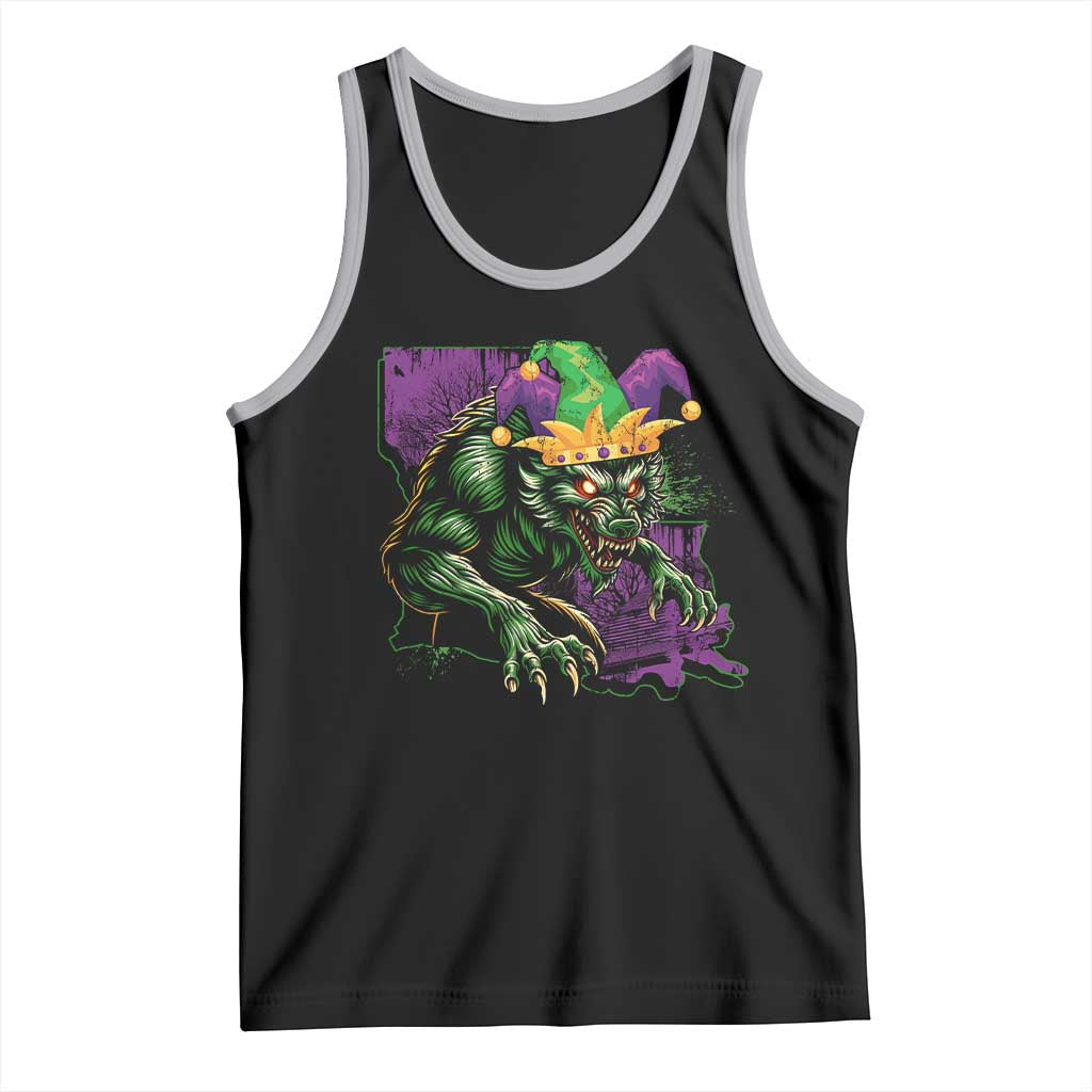 Funny Mardi Gras Rougarou Tank Top Cryptids Of Louisiana Jester Hat TS11 Black Athletic Heather Print Your Wear
