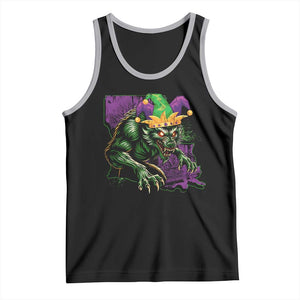 Funny Mardi Gras Rougarou Tank Top Cryptids Of Louisiana Jester Hat TS11 Black Athletic Heather Print Your Wear