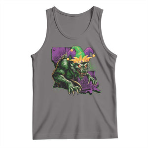 Funny Mardi Gras Rougarou Tank Top Cryptids Of Louisiana Jester Hat TS11 Deep Heather Print Your Wear