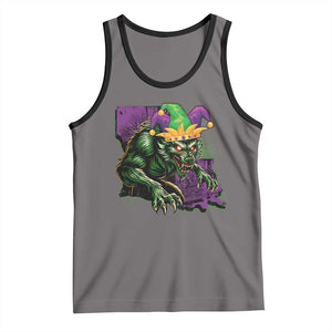 Funny Mardi Gras Rougarou Tank Top Cryptids Of Louisiana Jester Hat TS11 Deep Heather Black Print Your Wear