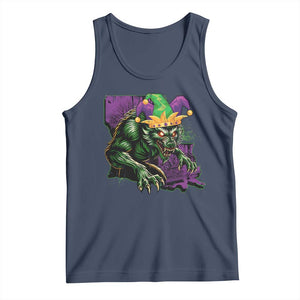 Funny Mardi Gras Rougarou Tank Top Cryptids Of Louisiana Jester Hat TS11 Navy Print Your Wear