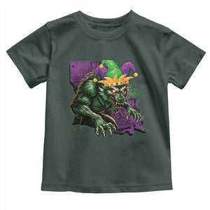 Funny Mardi Gras Rougarou Toddler T Shirt Cryptids Of Louisiana Jester Hat TS11 Dark Forest Green Print Your Wear