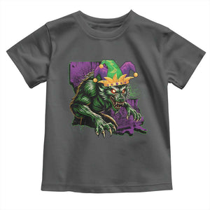 Funny Mardi Gras Rougarou Toddler T Shirt Cryptids Of Louisiana Jester Hat TS11 Dark Heather Print Your Wear