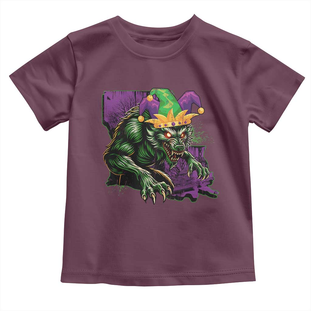 Funny Mardi Gras Rougarou Toddler T Shirt Cryptids Of Louisiana Jester Hat TS11 Maroon Print Your Wear