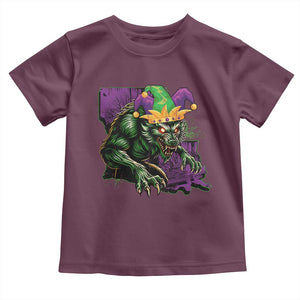 Funny Mardi Gras Rougarou Toddler T Shirt Cryptids Of Louisiana Jester Hat TS11 Maroon Print Your Wear