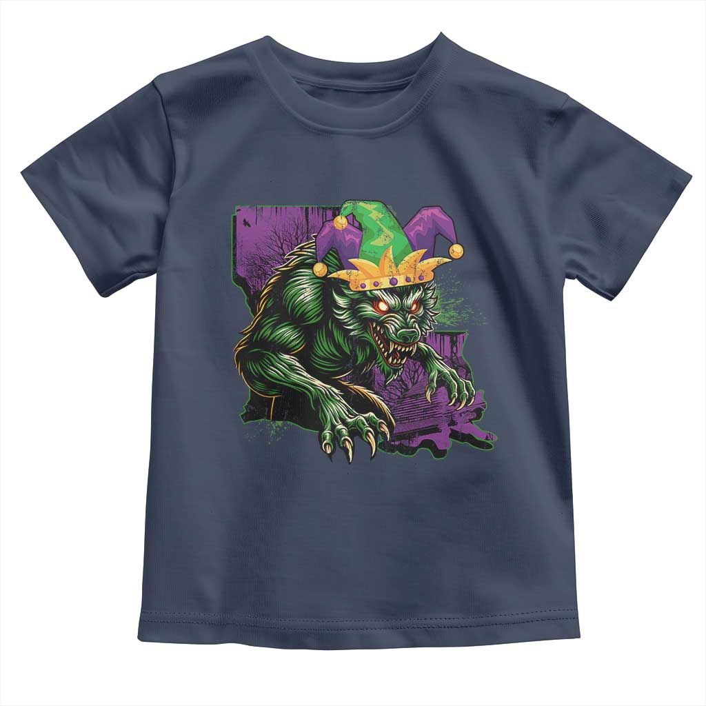Funny Mardi Gras Rougarou Toddler T Shirt Cryptids Of Louisiana Jester Hat TS11 Navy Print Your Wear