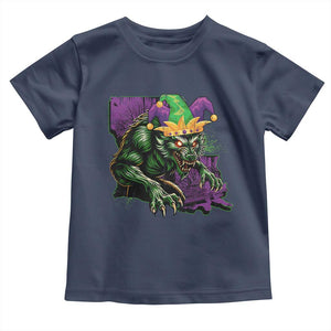Funny Mardi Gras Rougarou Toddler T Shirt Cryptids Of Louisiana Jester Hat TS11 Navy Print Your Wear