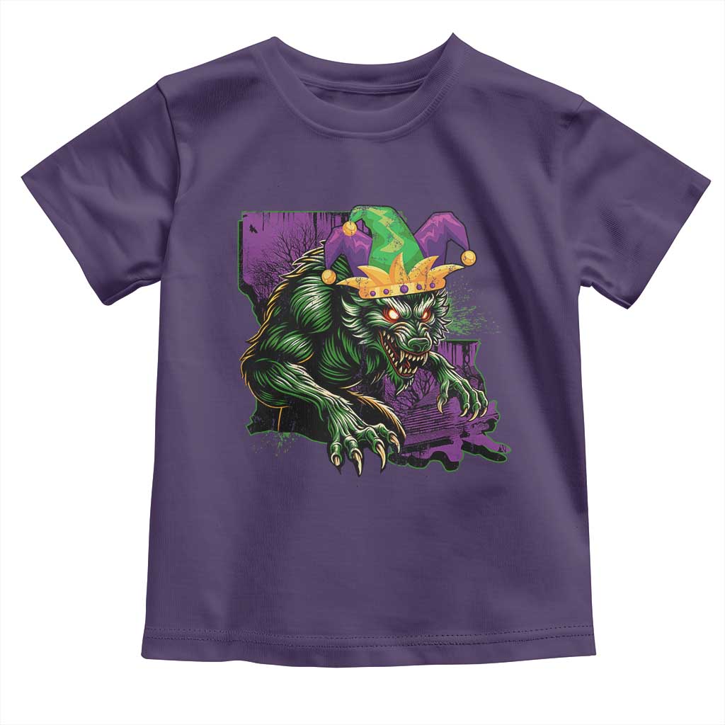 Funny Mardi Gras Rougarou Toddler T Shirt Cryptids Of Louisiana Jester Hat TS11 Purple Print Your Wear