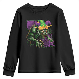 Funny Mardi Gras Rougarou Youth Sweatshirt Cryptids Of Louisiana Jester Hat TS11 Black Print Your Wear