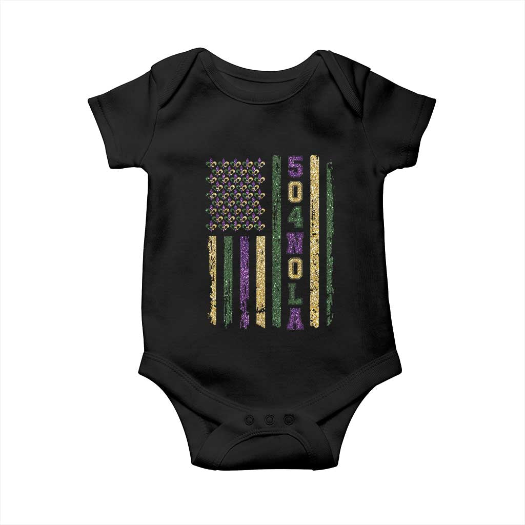 Funny Mardi Gras New Orleans Louisiana Baby Onesie 504 Nola Area Code Glitter Print American Flag TS11 Black Print Your Wear