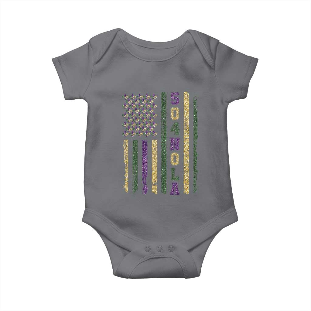Funny Mardi Gras New Orleans Louisiana Baby Onesie 504 Nola Area Code Glitter Print American Flag TS11 Charcoal Print Your Wear